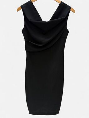 Classic Black Draped Neck Sheath Dress